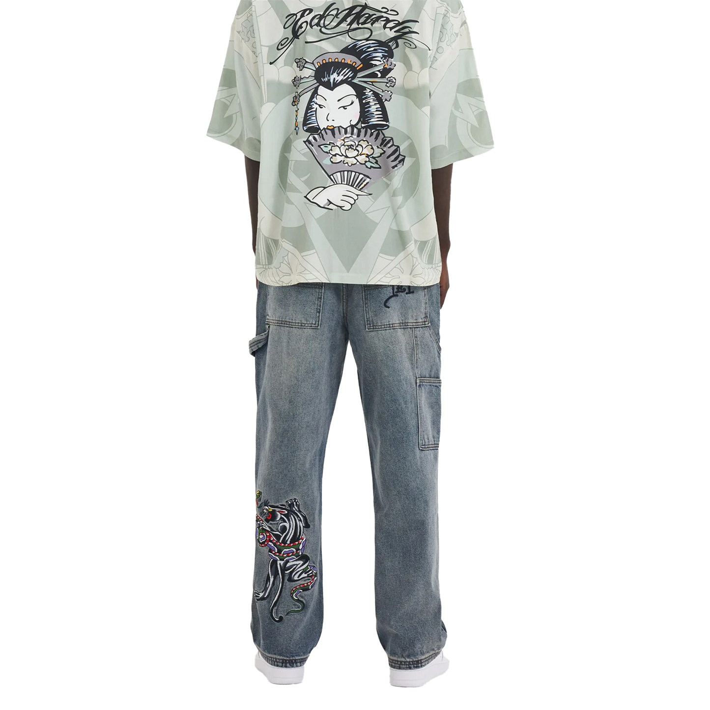 ED HARDY Snake & Panther Carpenter Denim Trousers Jeans
