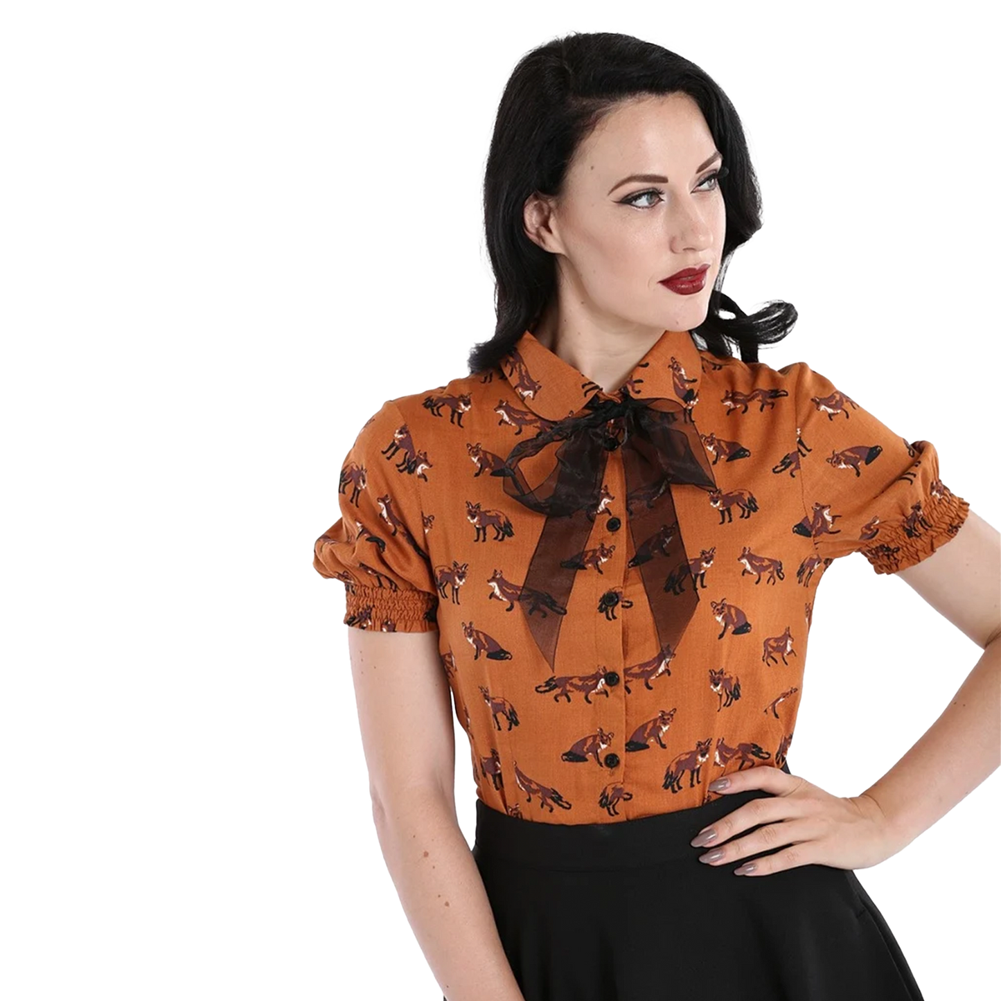 HELL BUNNY Vixey Blouse - Brown
