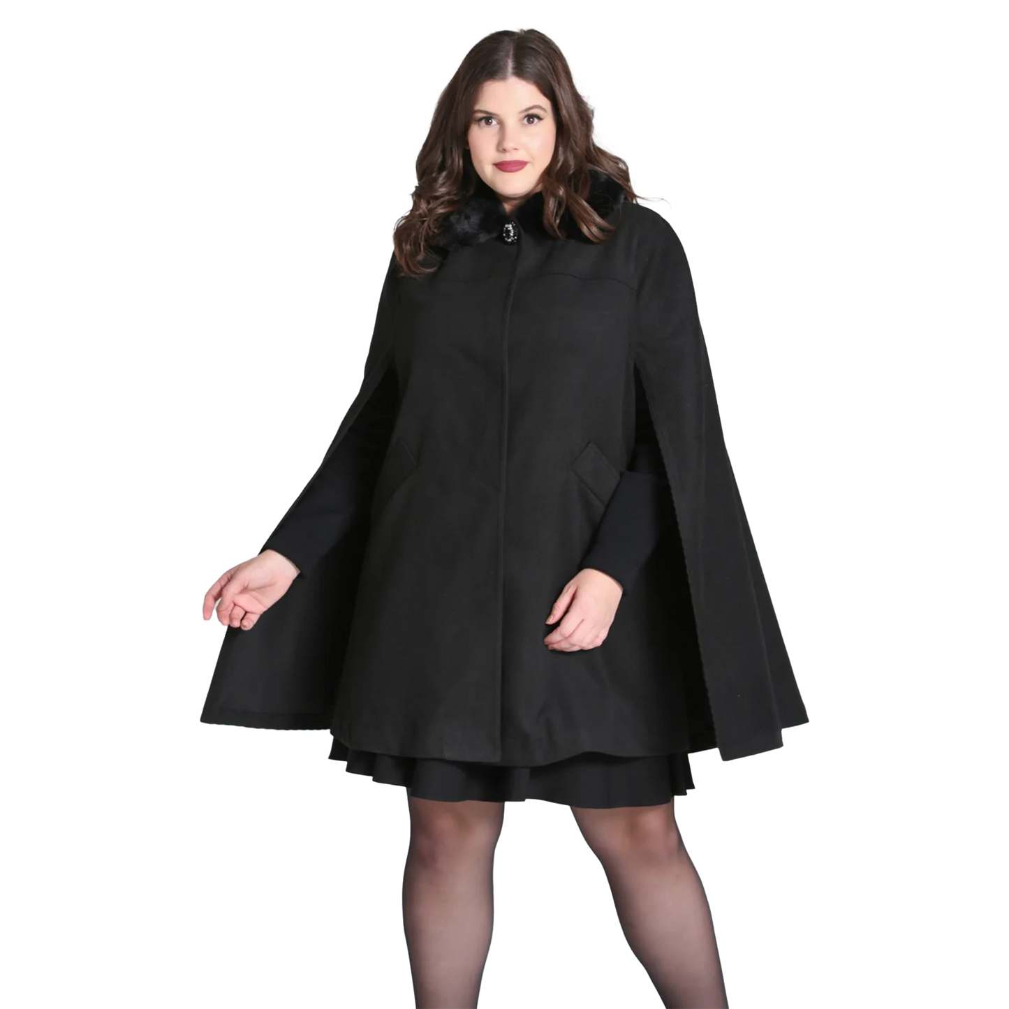 HELL BUNNY Coat Devon Cape - Black