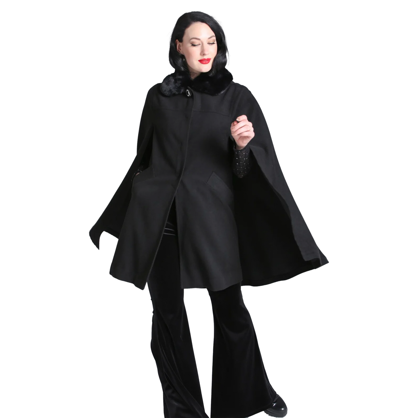 HELL BUNNY Coat Devon Cape - Black