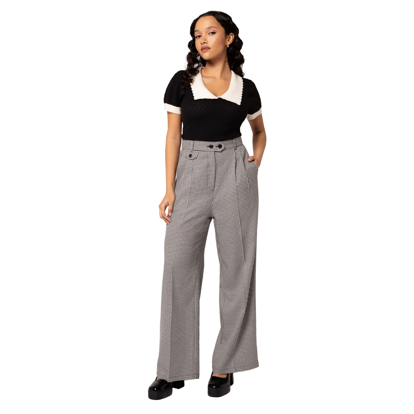 HELL BUNNY Teddy Trousers - Black/White
