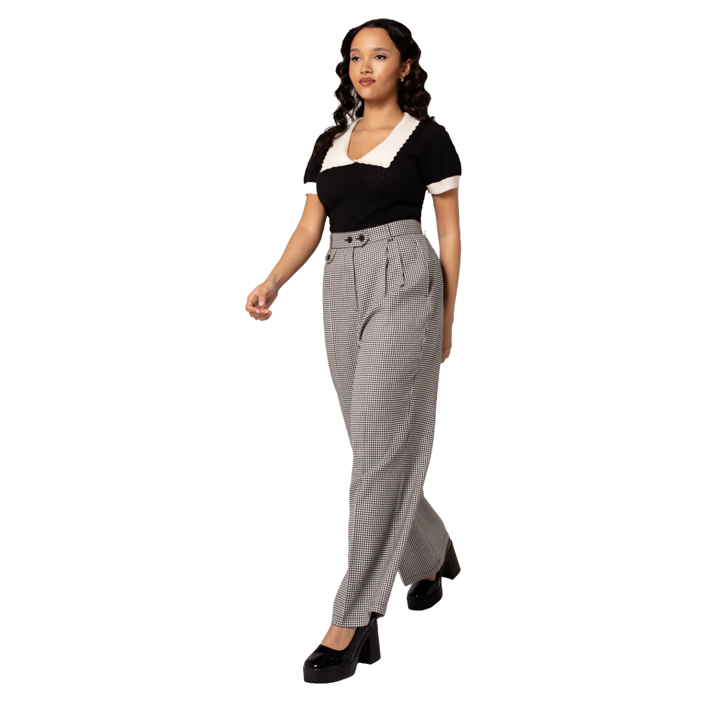 HELL BUNNY Teddy Trousers - Black/White