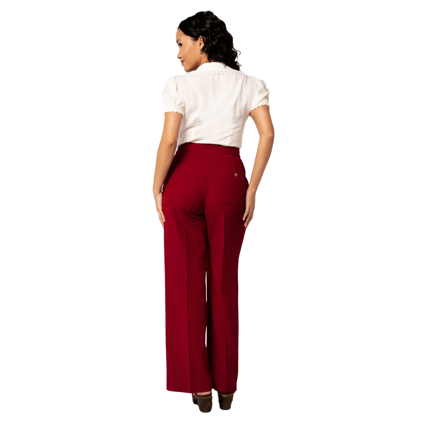HELL BUNNY Ginger Swing Trousers - Dark Red