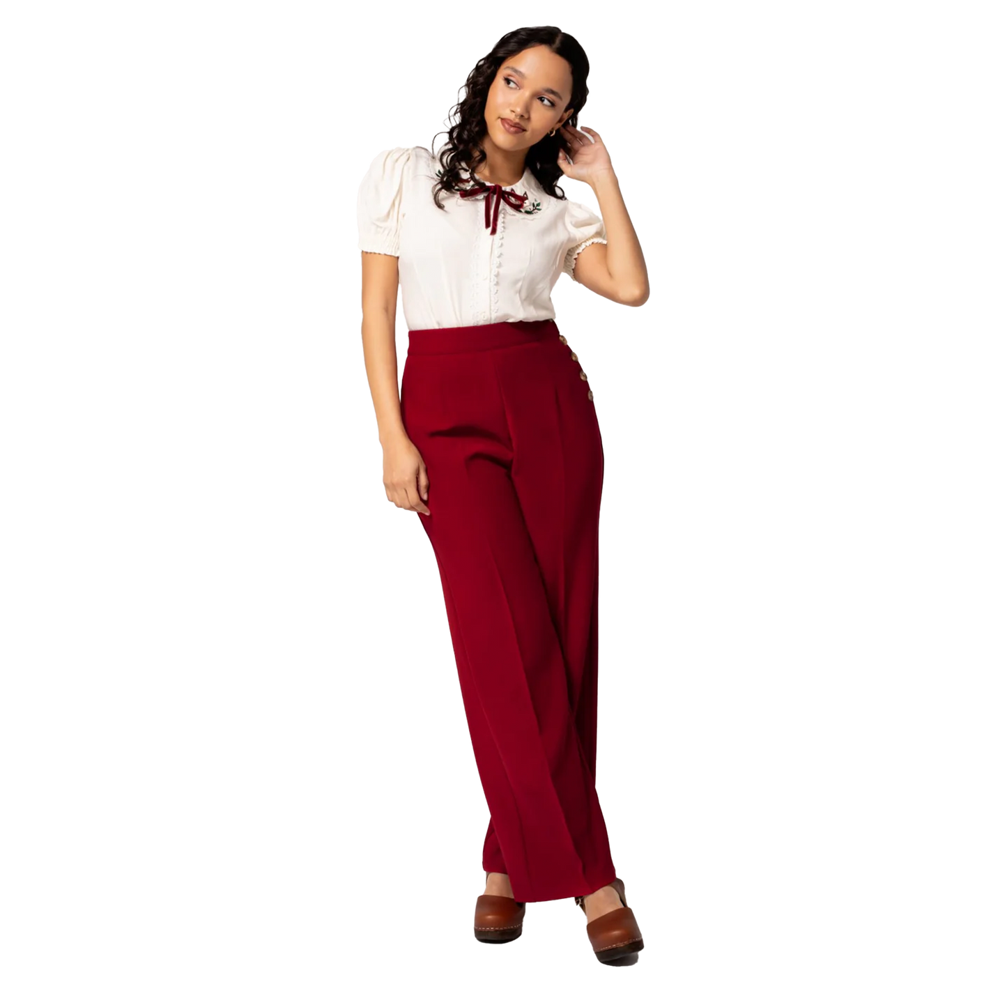 HELL BUNNY Ginger Swing Trousers - Dark Red
