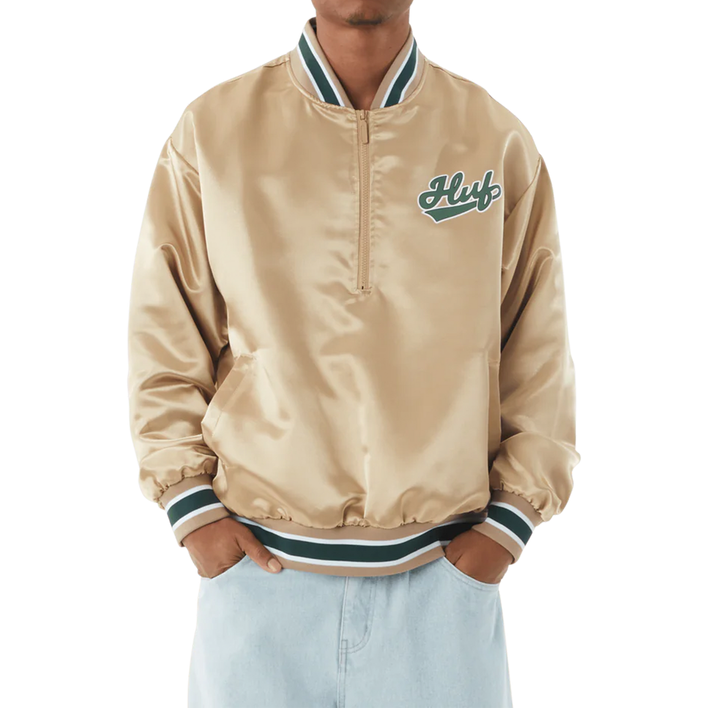 HUF Pop Fly Satin Baseball Jacket/ Tan