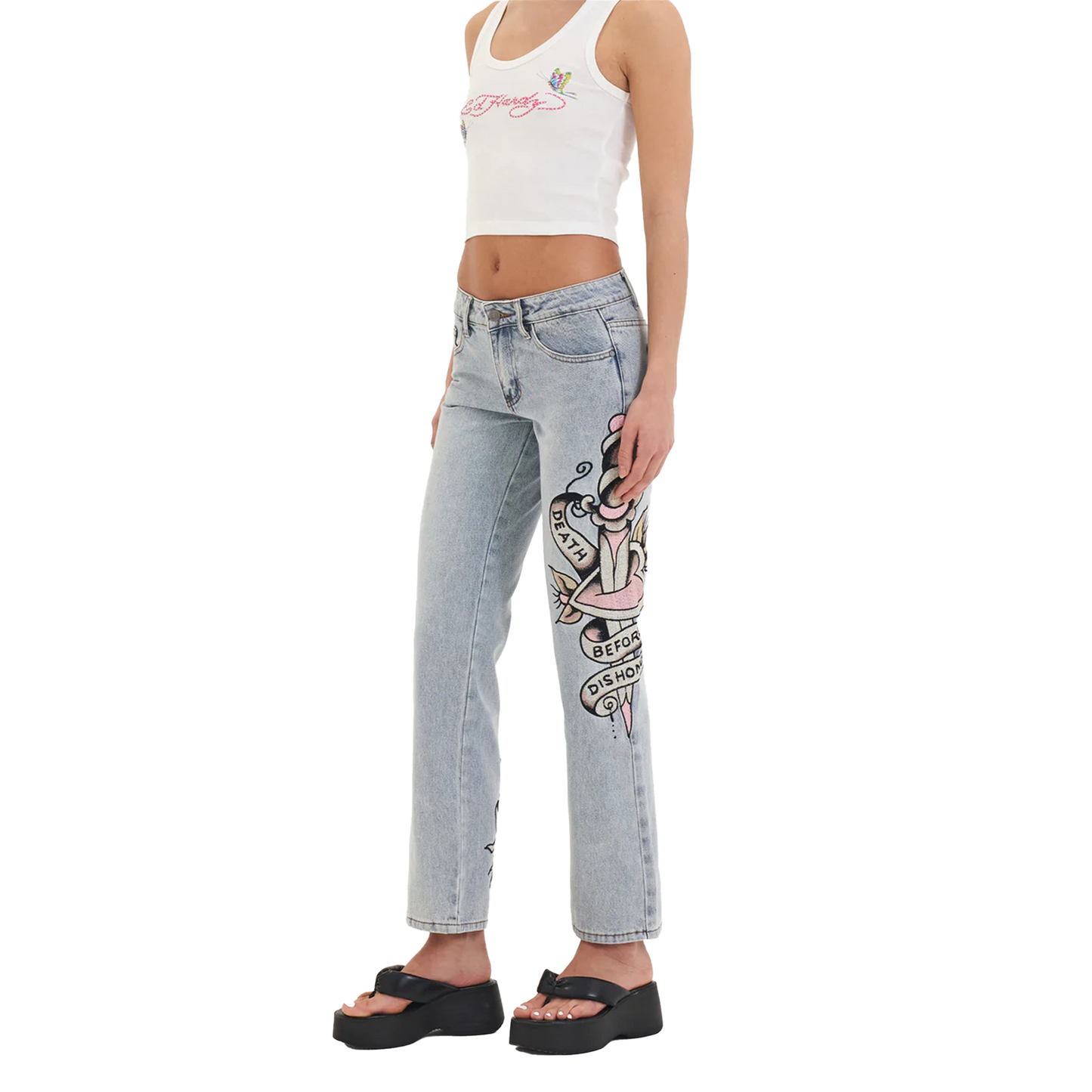 ED HARDY Straight Denim Jeans Death & Dishonor