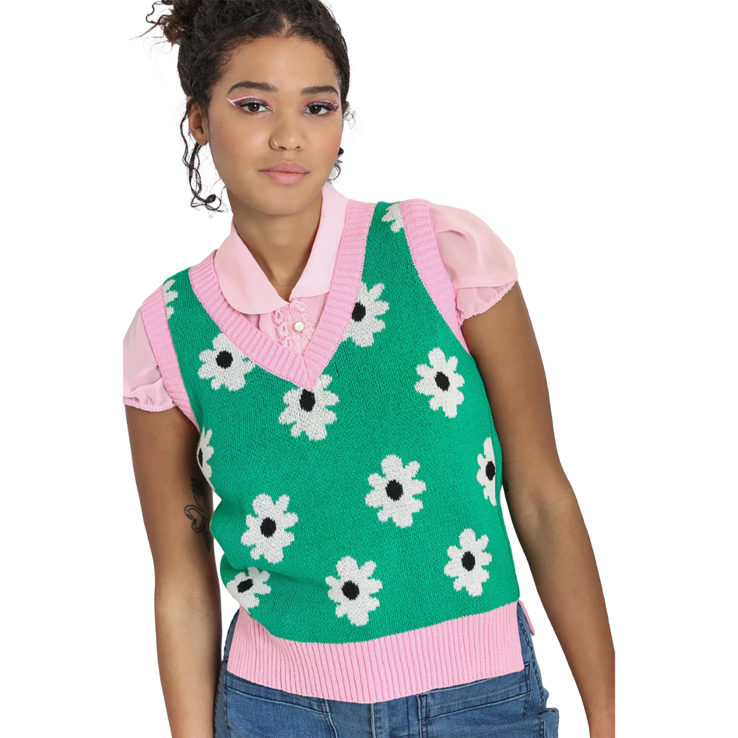 HELL BUNNY Kitsch Daisy Vest - Green