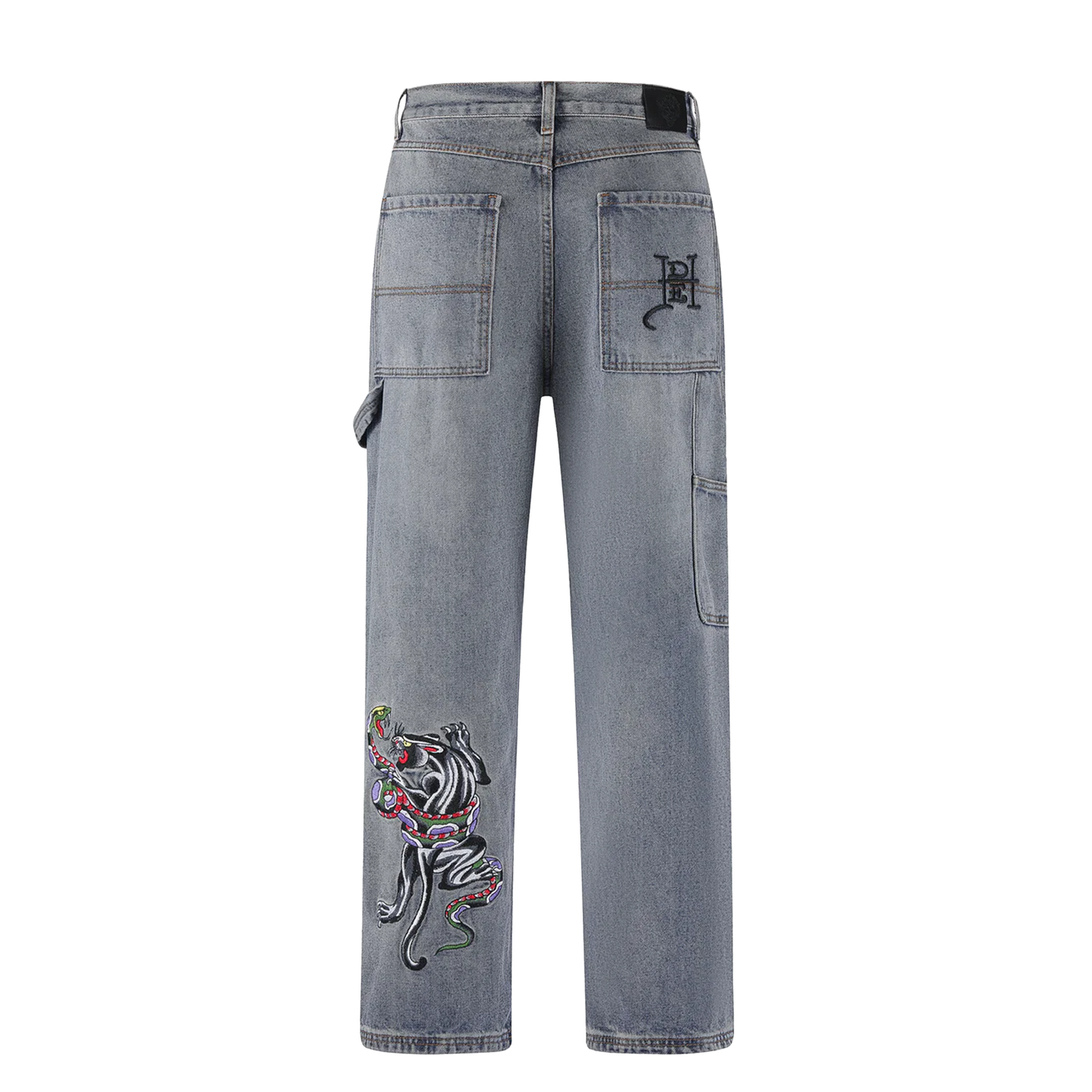 ED HARDY Snake & Panther Carpenter Denim Trousers Jeans