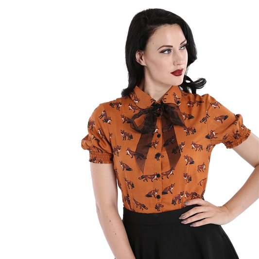 HELL BUNNY Vixey Blouse - Brown