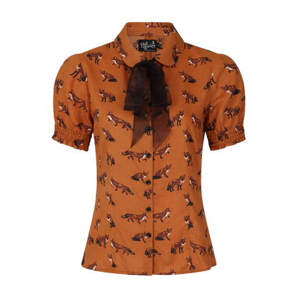 HELL BUNNY Vixey Blouse - Brown