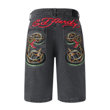 ED HARDY Mens Black Snake Denim Jorts