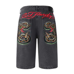 ED HARDY Mens Black Snake Denim Jorts