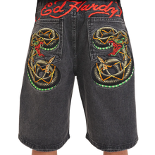 ED HARDY Mens Black Snake Denim Jorts