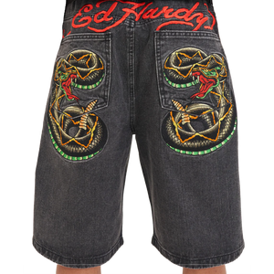 ED HARDY Mens Black Snake Denim Jorts