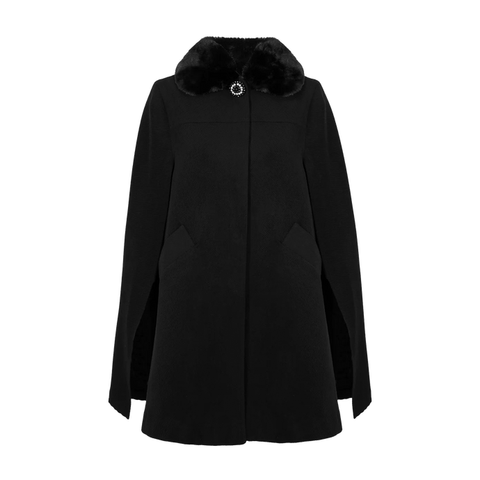 HELL BUNNY Coat Devon Cape - Black