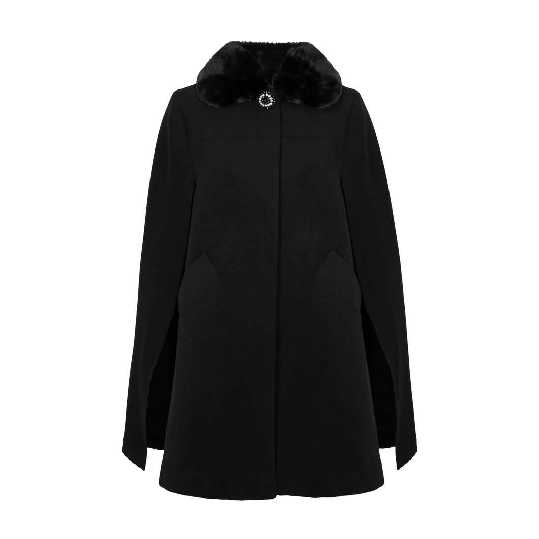 HELL BUNNY Coat Devon Cape - Black