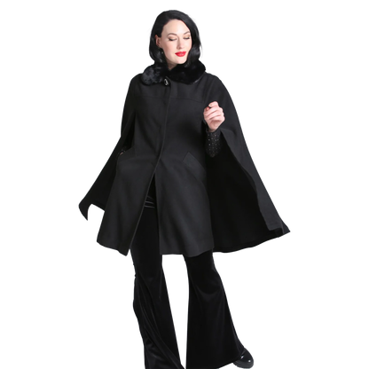 HELL BUNNY Coat Devon Cape - Black