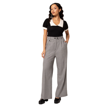 HELL BUNNY Teddy Trousers - Black/White