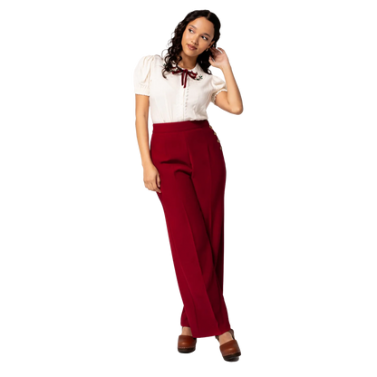 HELL BUNNY Ginger Swing Trousers - Dark Red