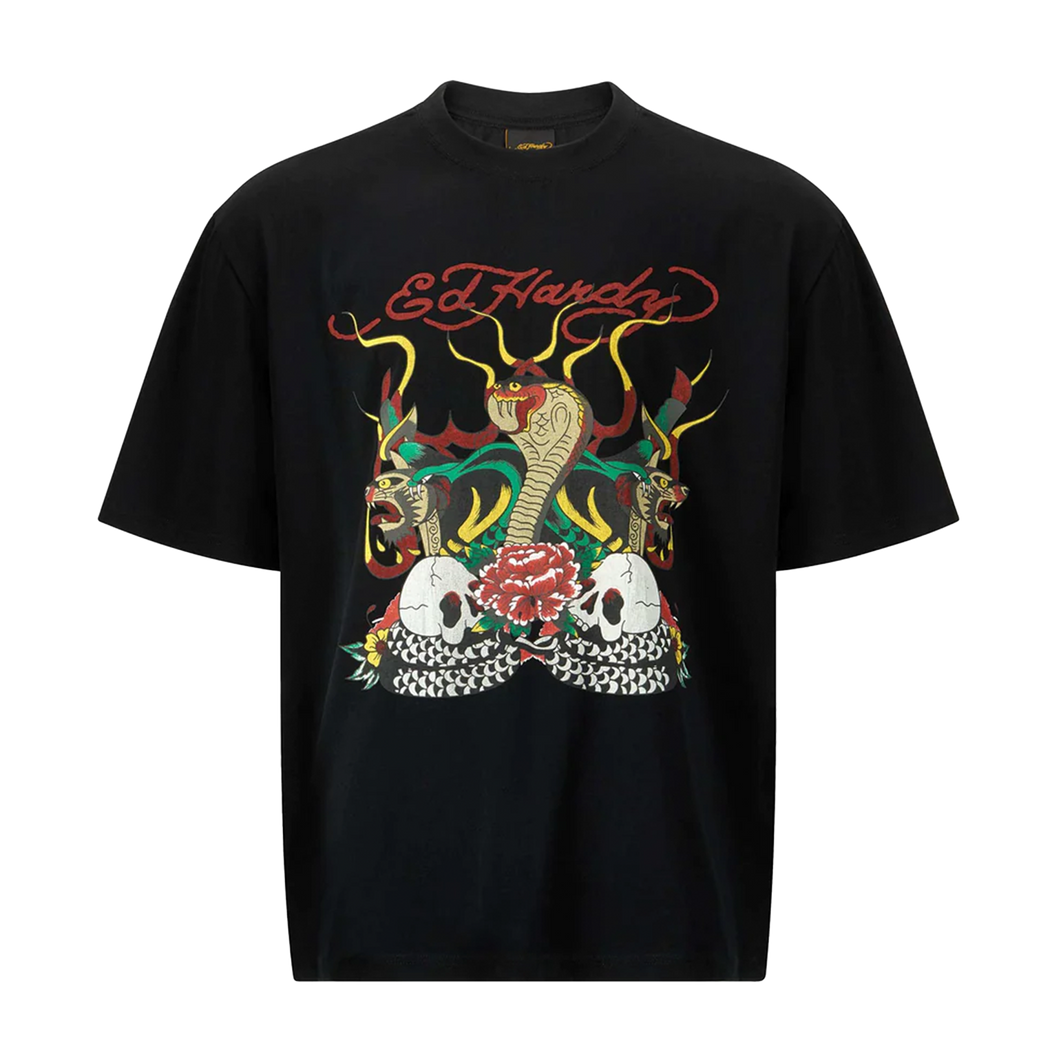 ED HARDY T-Shirt Snake & Skull Fire - Black