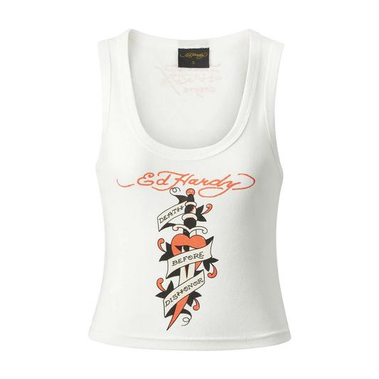 ED HARDY Vest Death Before Ribbed Cropped - White