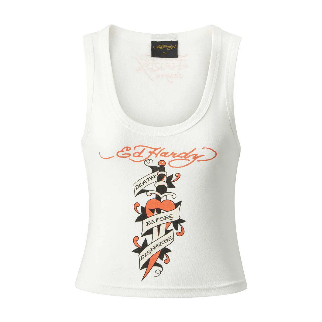 ED HARDY Vest Death Before Ribbed Cropped - White