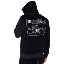 True Religion Big T Velour Zip Up Hoodie, Black