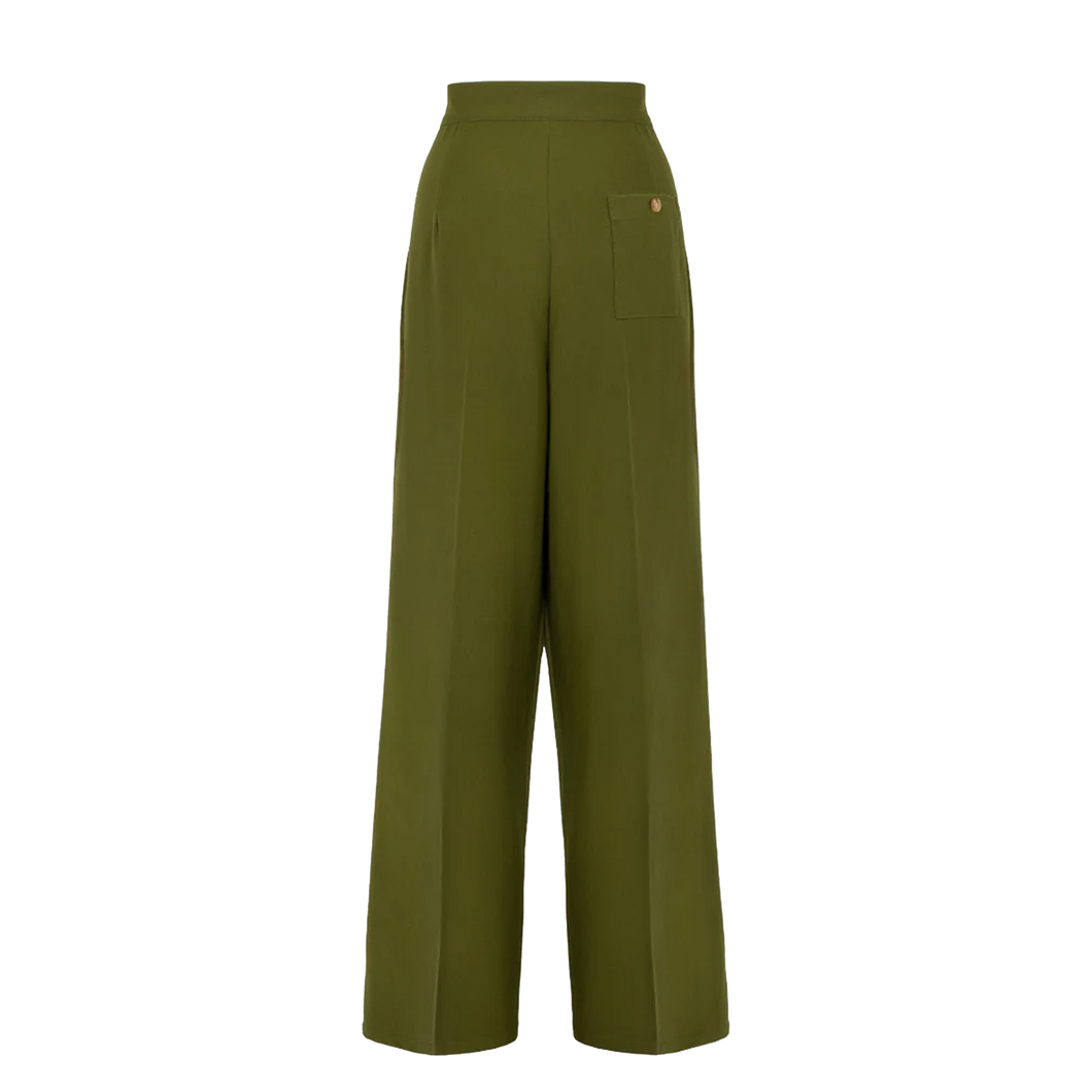 HELL BUNNY Ginger Swing Trousers - Dark Green