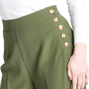 HELL BUNNY Ginger Swing Trousers - Dark Green