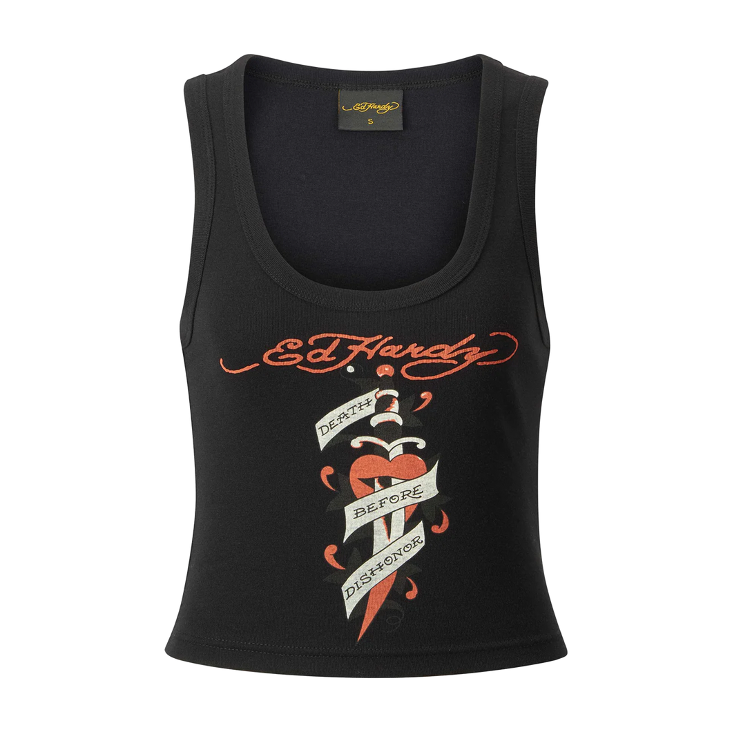 ED HARDY Vest Death Before Ribbed Cropped - Black