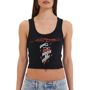 ED HARDY Vest Death Before Ribbed Cropped - Black