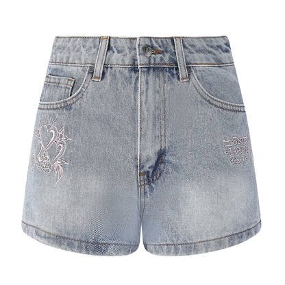 ED HARDY Womens Triple Heart Denim Jorts Shorts