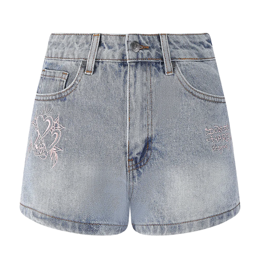ED HARDY Womens Triple Heart Denim Jorts Shorts