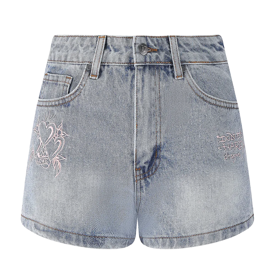 ED HARDY Womens Triple Heart Denim Jorts Shorts