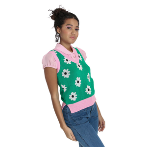 HELL BUNNY Kitsch Daisy Vest - Green