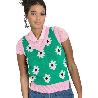 HELL BUNNY Kitsch Daisy Vest - Green