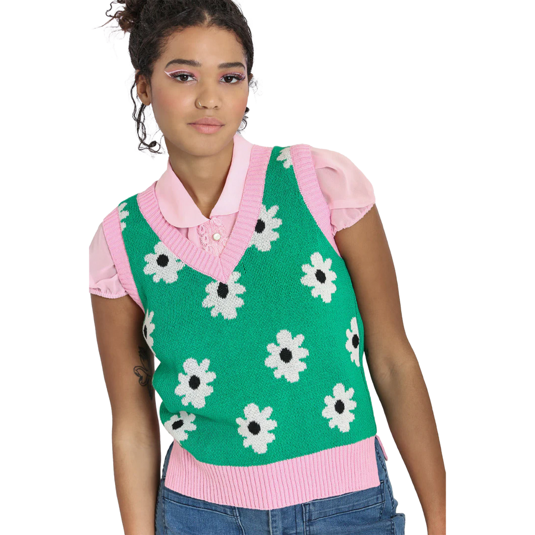 HELL BUNNY Kitsch Daisy Vest - Green