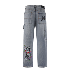 ED HARDY Snake & Panther Carpenter Denim Trousers Jeans