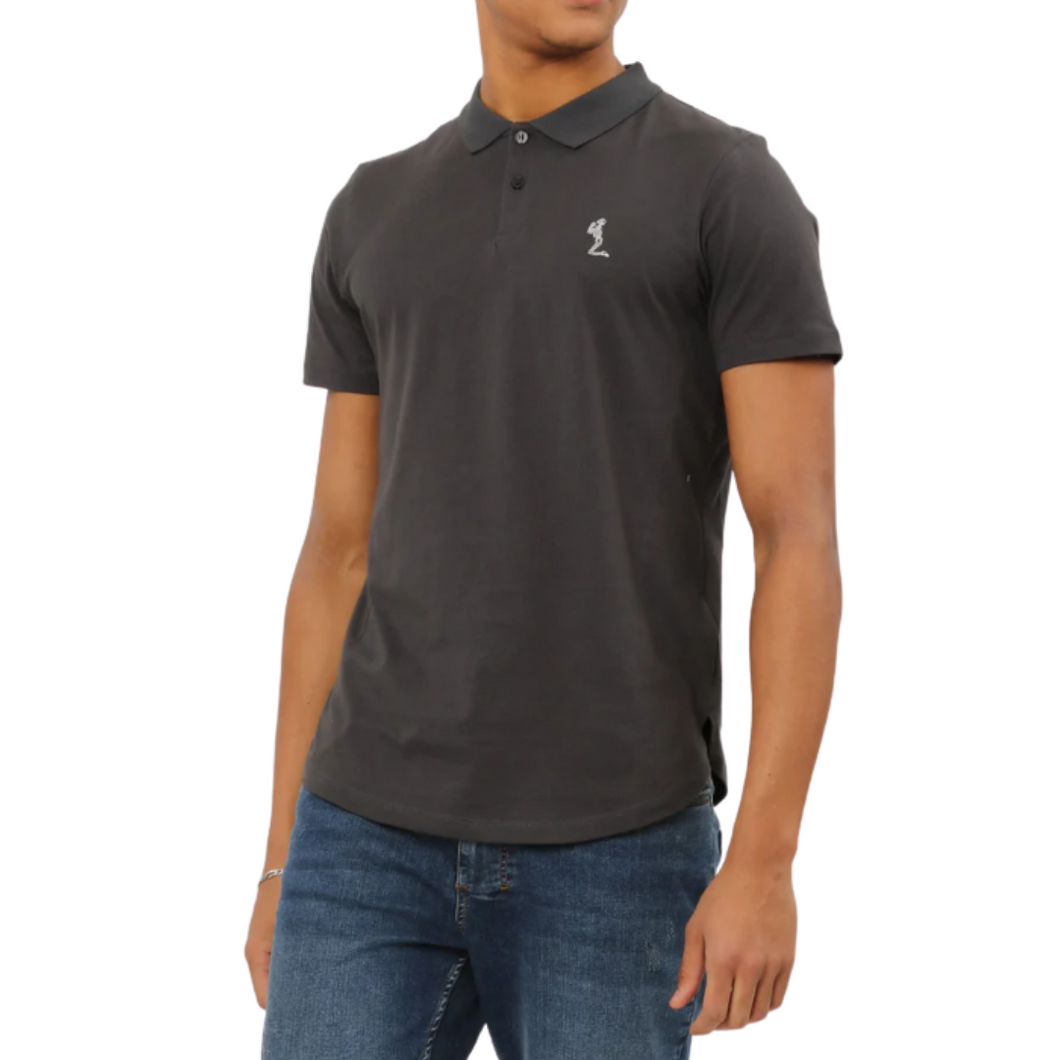 RELIGION Curved Hem Polo - Dark Metal