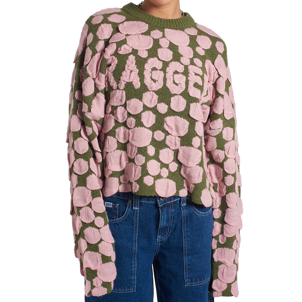 The Ragged Priest Mushroom Knit Jumper Khaki/Pink