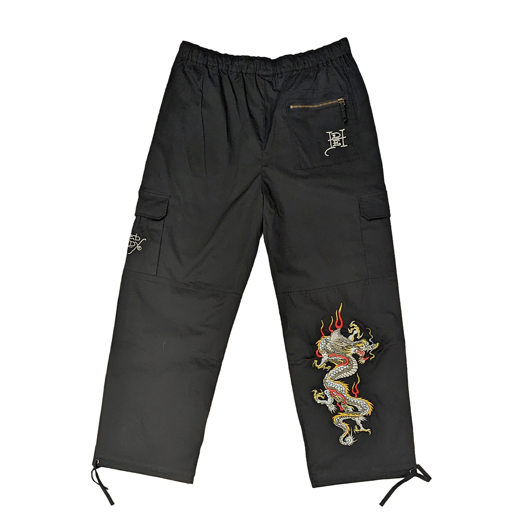 Ed Hardy Black Nu-Drag-Ankle Wovan Combat Cargos Black